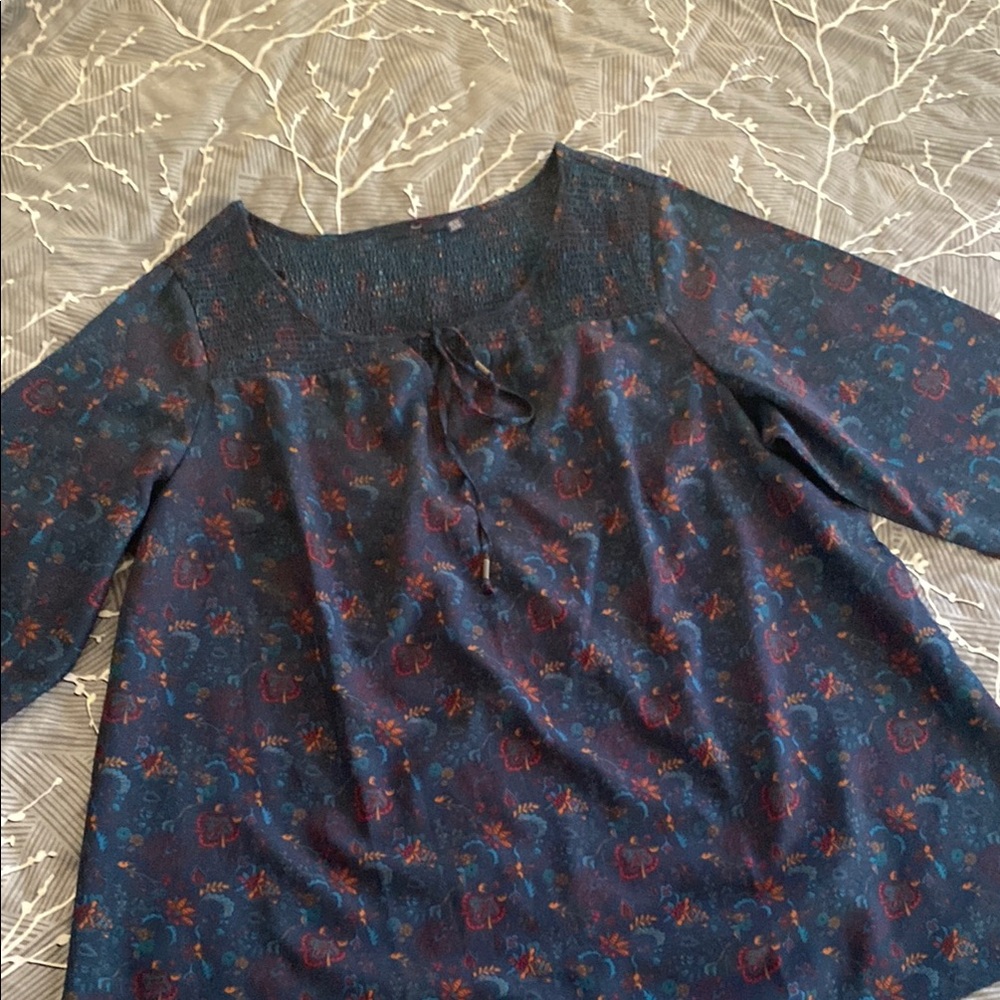 Floral Navy Teal Women's Long-sleeve Top